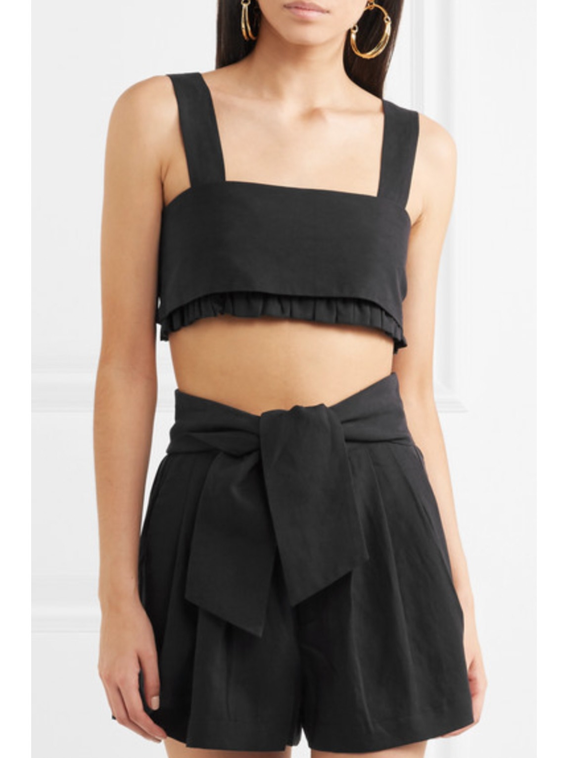 Ulla Johnson Black Talia Twill Bandeau Ruffle Crop Bow Tie Top Size 10
